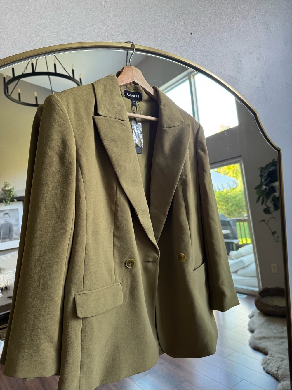 Express Olive Double-Breasted Blazer Jacket